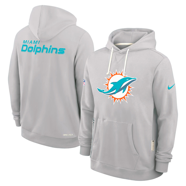 Men's Charcoal Miami Dolphins Sideline Standard Issue Initial Home Dri-FIT Pullover Hoodie